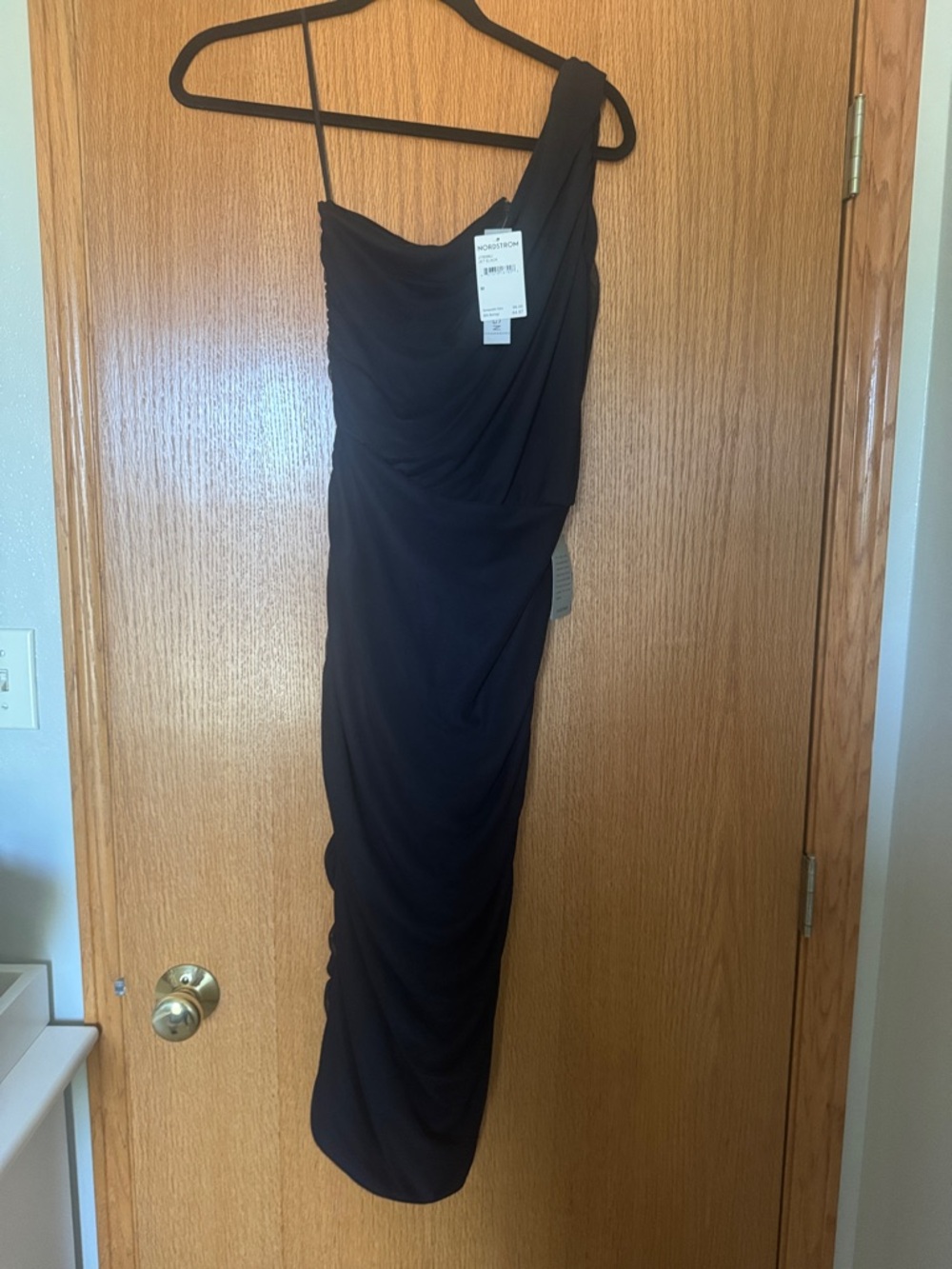 One-Shoulder Black Draped Evening Dress